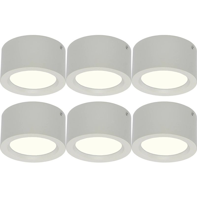 Foto van Led downlight 6 pack - opbouw rond hoog 10w - natuurlijk wit 4200k - mat wit aluminium - ø140mm