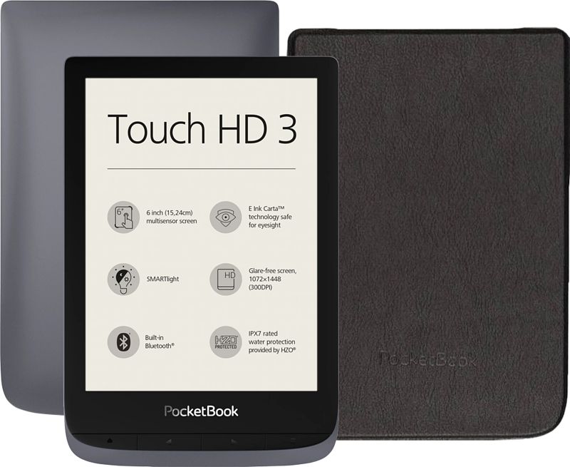 Foto van Pocketbook touch hd 3 grijs + pocketbook shell book case zwart