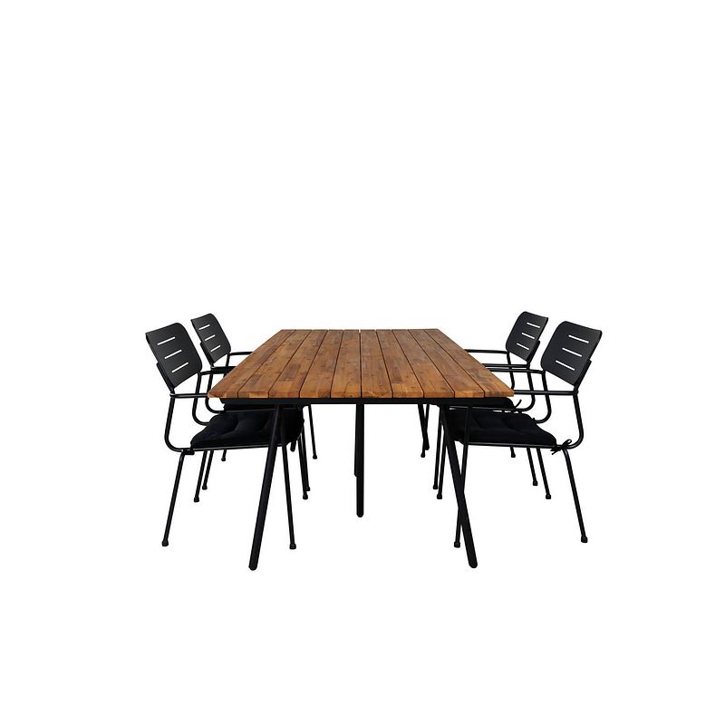 Foto van Chan tuinmeubelset tafel 100x200cm en 4 stoel nicke zwart, naturel.