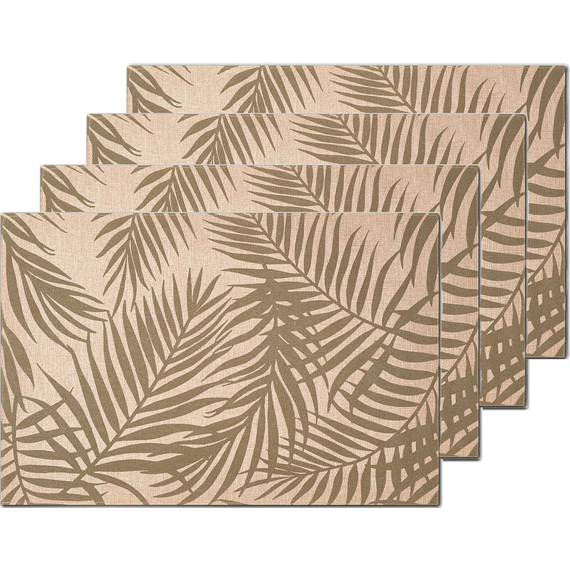 Foto van Placemats palm bladeren print - 4x - linnen - 45 x 30 cm - beige/groen - placemats