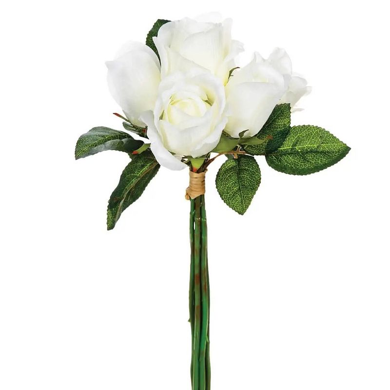 Foto van Atmosphera kunstbloemen boeket 7 witte rozen 30 cm - kunstbloemen