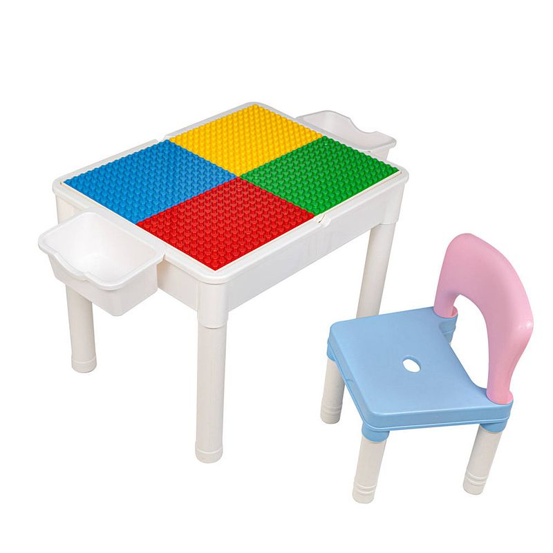 Foto van Decopatent® - kindertafel met 1 stoeltje - speeltafel met bouwplaat en