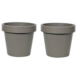 Foto van Mega collections plantenpot/bloempot - 2x - kunststof - taupe/bruin - buiten - d20 x h18 cm - plantenpotten