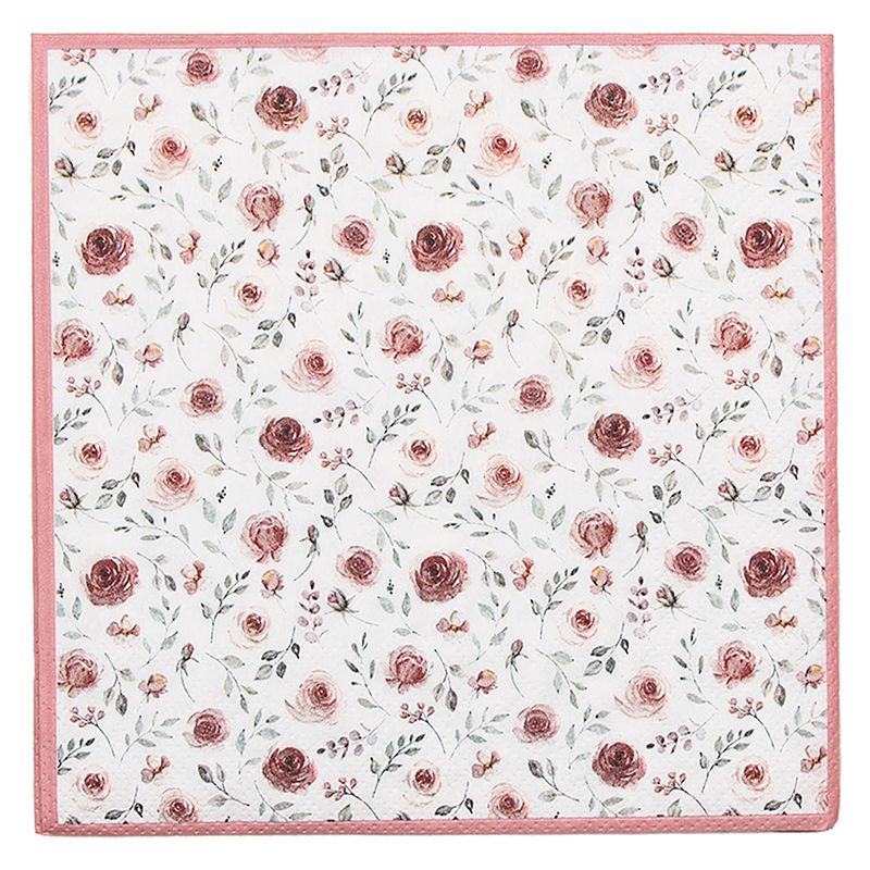 Foto van Clayre & eef servetten 33x33 cm (20) wit rood papier vierkant rozen servetten papieren wit servetten papieren
