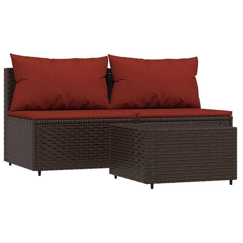 Foto van Vidaxl 3-delige loungeset met kussens poly rattan bruin