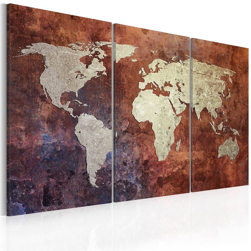 Foto van Artgeist rusty kaart van de wereld canvas schilderij 3-luik 120x80cm