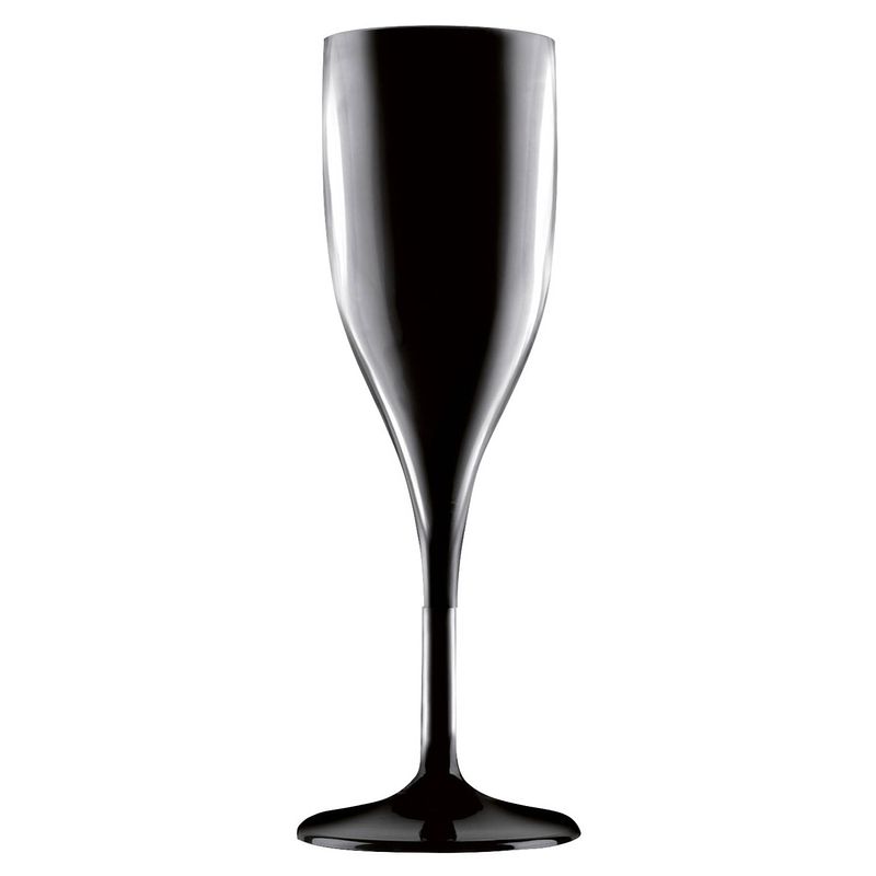 Foto van Champagne/prosecco flutes glazen zwart 150 ml van onbreekbaar kunststof - champagneglazen