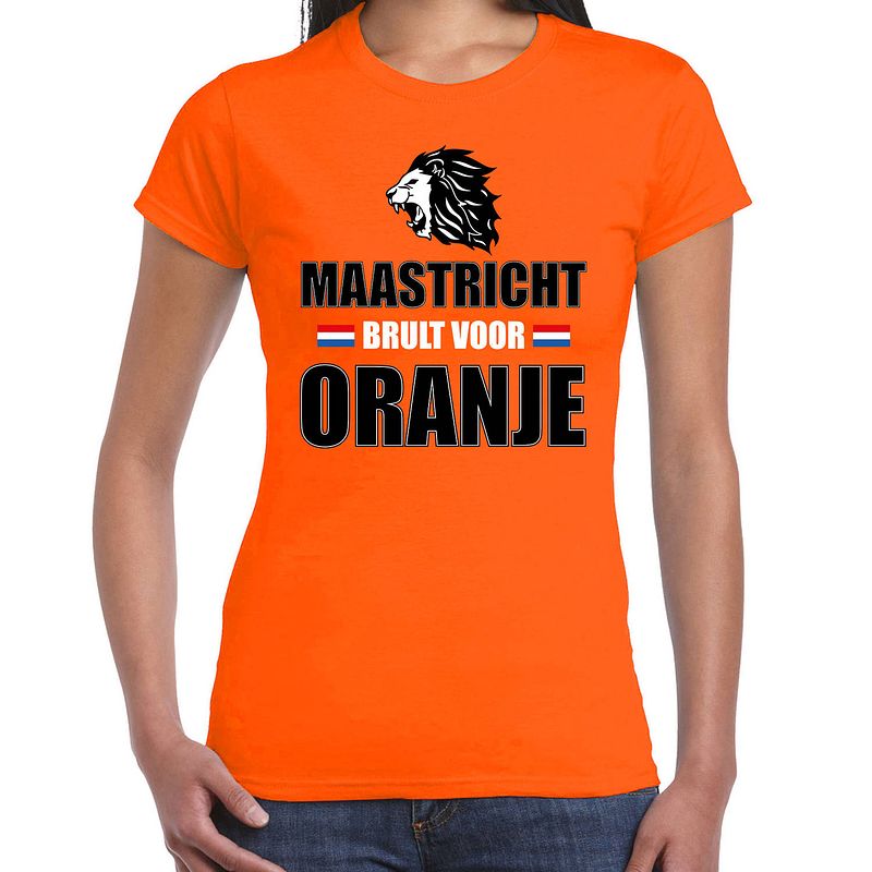 Foto van Oranje ek/ wk fan shirt / kleding maastricht brult voor oranje voor dames l - feestshirts