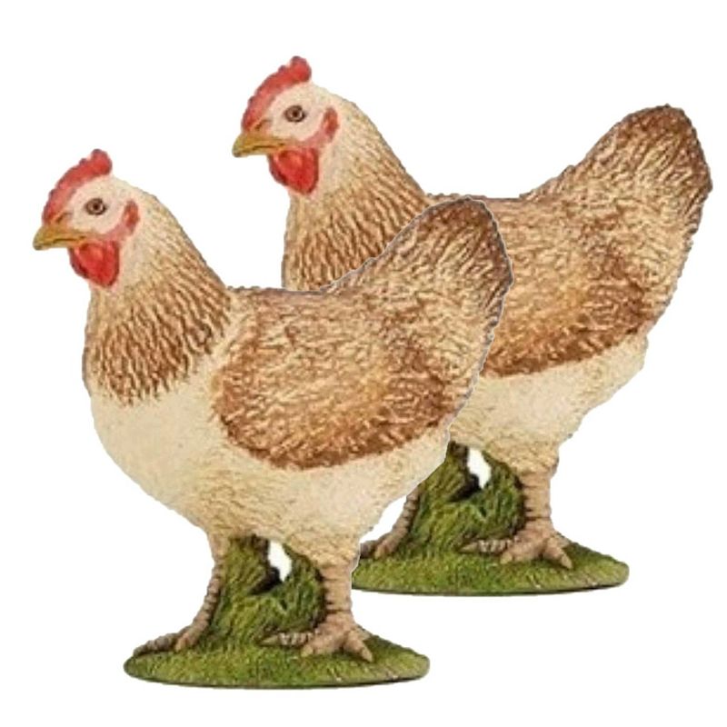 Foto van Set van 2x stuks plastic speelfiguur boerderijdier kip 5,5 cm - speelfiguren