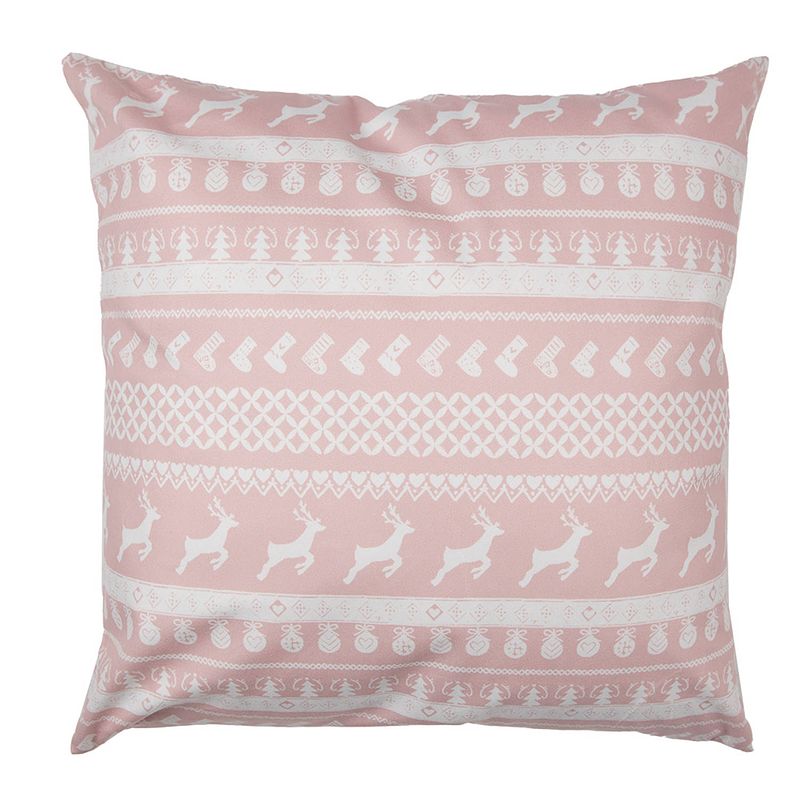 Foto van Clayre & eef kussenhoes 45x45 cm roze wit polyester sierkussenhoes roze sierkussenhoes