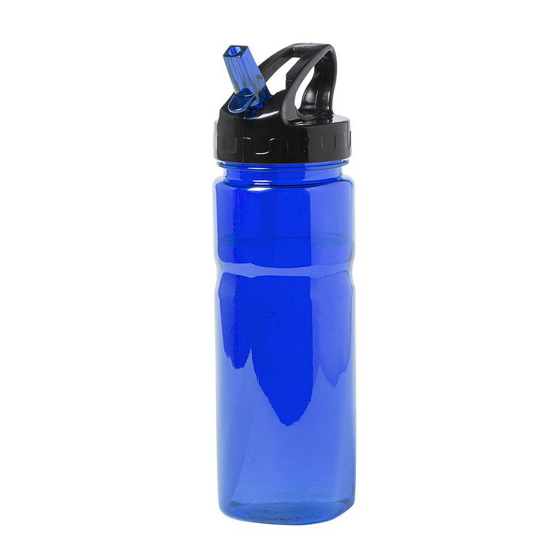 Foto van Kunststof waterfles/drinkfles/sportfles - blauw transparant - met drinktuit - 650 ml - drinkflessen