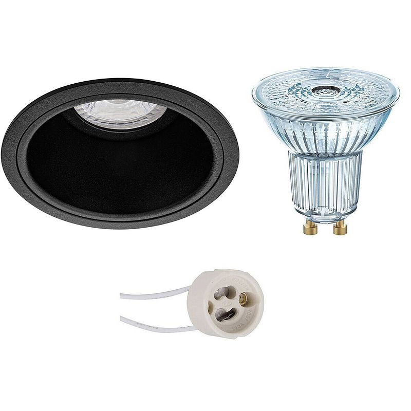 Foto van Led spot set - osram parathom par16 940 36d - pragmi minko pro - gu10 fitting - dimbaar - inbouw rond - mat zwart - 5.5w