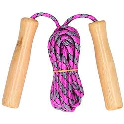Foto van Roze springtouw met houten handvatten 236 cm - buitenspeelgoed - sportief speelgoed voor kinderen en volwassenen