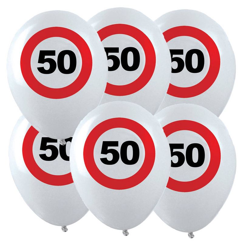 Foto van 12x leeftijd verjaardag ballonnen met 50 jaar stopbord opdruk 28 cm - ballonnen