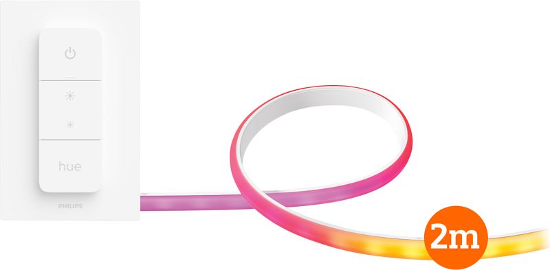 Foto van Philips hue gradient lightstrip basisset 2 meter + draadloze dimmer