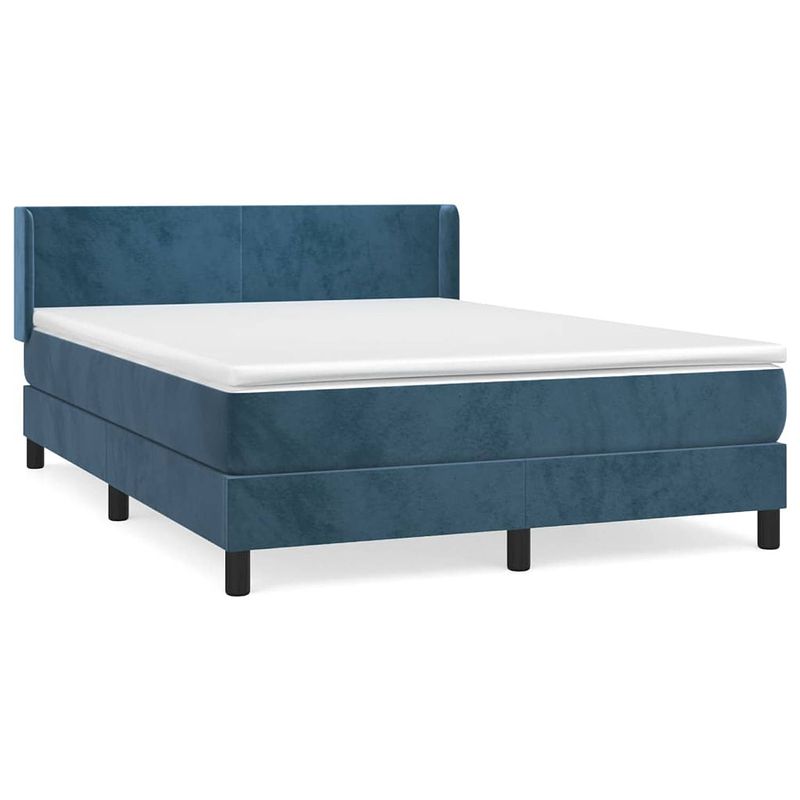 Foto van The living store boxspringbed donkerblauw 203x147x78/88 cm - fluweel - pocketvering matras - middelharde ondersteuning