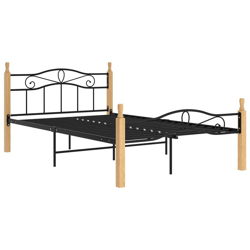 Foto van The living store metalen bedframe - trendy - 210 x 127 x 90 cm - kleur- zwart en lichthout