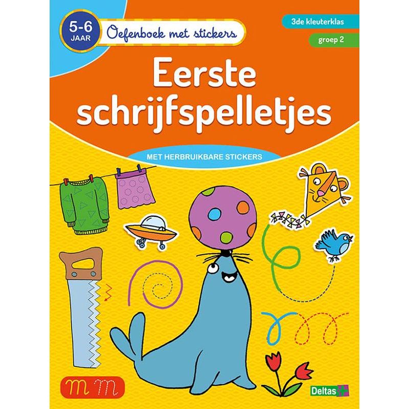 Foto van Deltas oefenboek met stickers - eerste schrijfspelletjes 5-6 j.