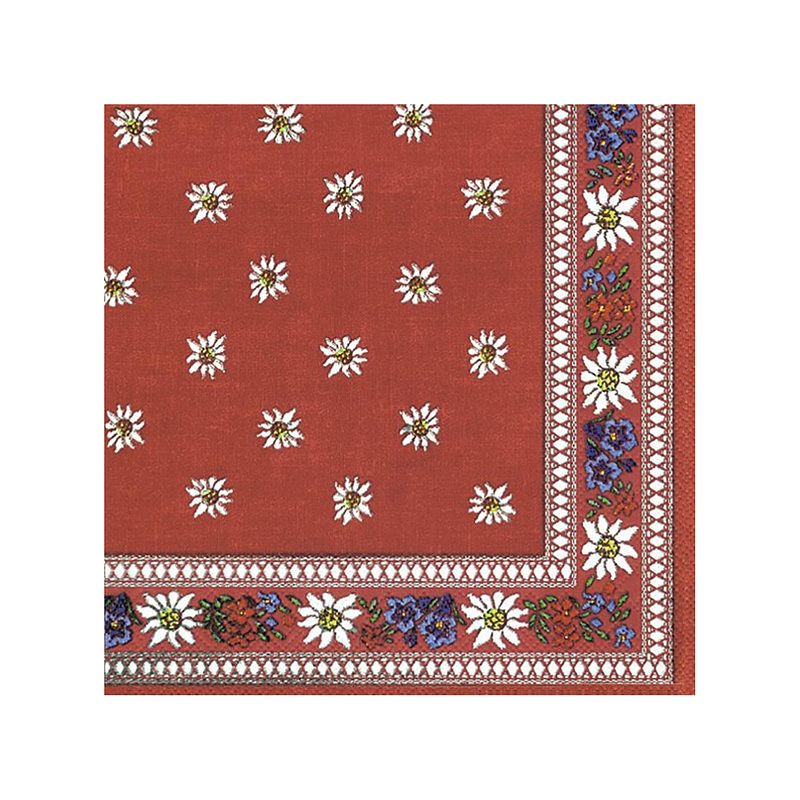 Foto van 20x edelweiss rood 3-laags servetten bloemen 33 x 33 cm - feestservetten