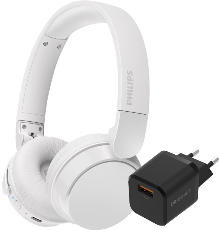 Foto van Philips tah4209 wit + bluebuilt quick charge oplader met usb a poort 18w zwart