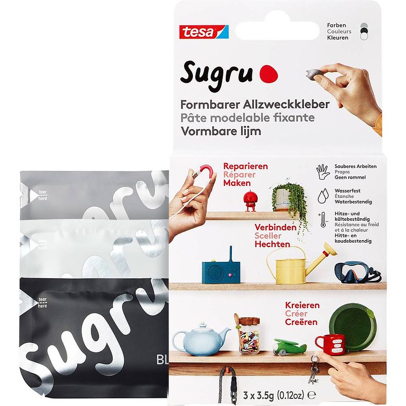 Foto van Tesa sugru kneedlijm 41231-00001-00 zwart, wit, grijs 3 stuk(s)