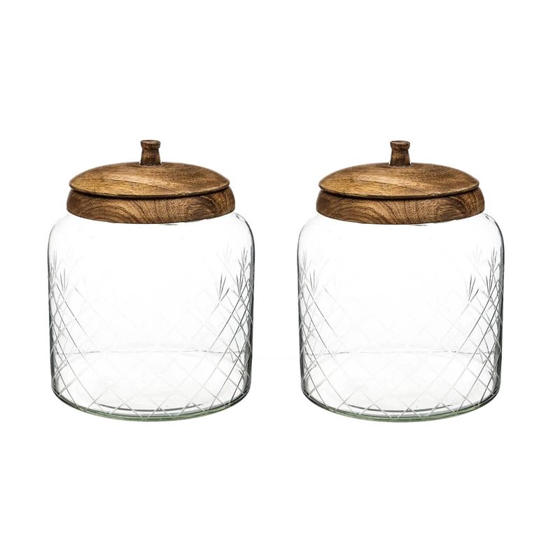 Foto van 2x stuks snoeppotten/voorraadpotten 2,7l glas met houten deksel - voorraadpot