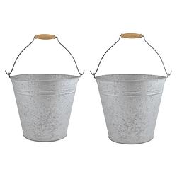 Foto van 2x stuks zinken emmers/bloempotten/plantenpotten met handvat 9,5 liter - emmers