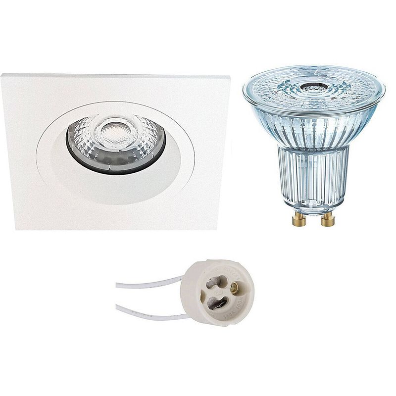 Foto van Led spot set - osram parathom par16 940 36d - pragmi rodos pro - gu10 fitting - dimbaar - inbouw vierkant - mat wit -