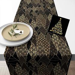 Foto van Tafelloper 40 x 150 cm met 20x st servetten - kerst thema - zwart/goud - tafellakens