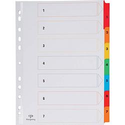 Foto van Pergamy tabbladen met indexblad, ft a4, 11-gaatsperforatie, geassorteerde kleuren, set 1-7 40 stuks