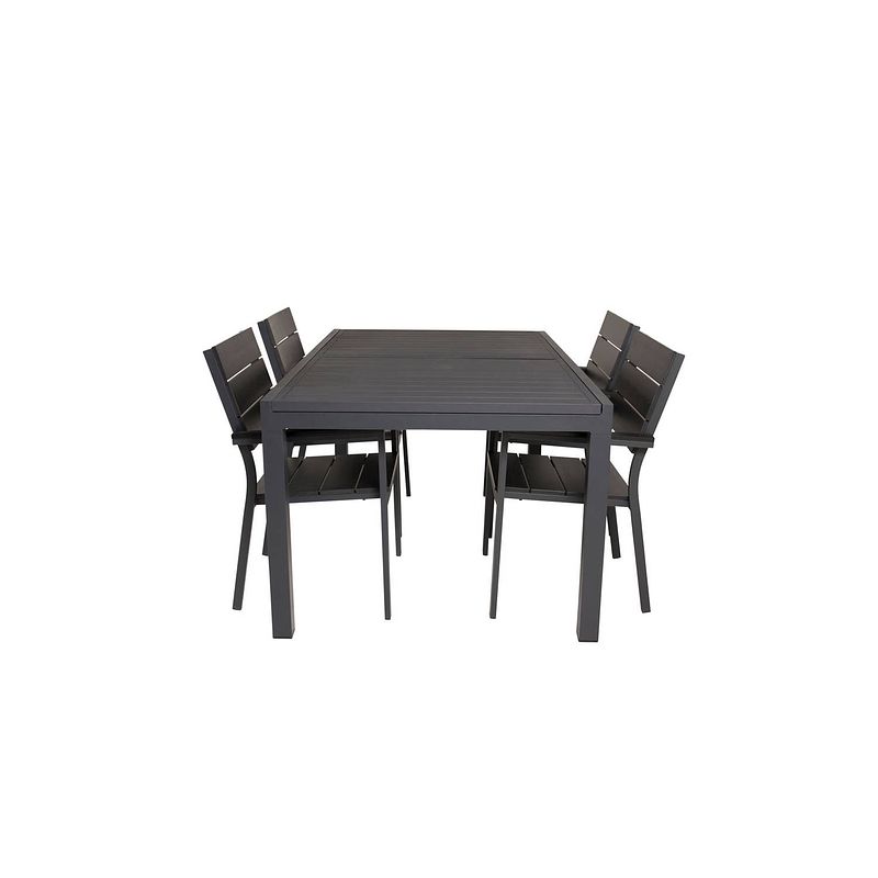 Foto van Marbella tuinmeubelset tafel 100x160/240cm en 4 stoel levels zwart.