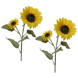 Foto van 2x gele zonnebloemen kunstbloemen/kunsttakken 72 cm - kunstbloemen