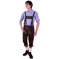 Foto van Oktoberfest donkerbruine bierfeest/oktoberfest broek verkleedkleding lange broek voor heren 56 (2xl) - carnavalsbroeken