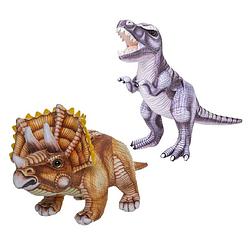 Foto van Speelgoed set van 2x pluche dino knuffels t-rex en triceratops van 30 cm - knuffeldier