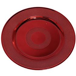 Foto van Ronde diner onderborden/kaarsenbord/plateau glimmend rood van 33 cm - kaarsenplateaus