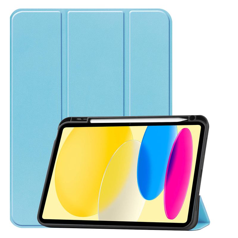 Foto van Basey ipad 10 hoes case hoesje hard cover - ipad 10 2022 hoesje bookcase uitsparing apple pencil - licht blauw