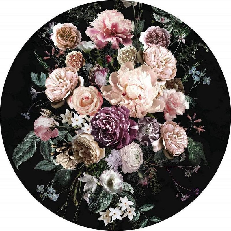 Foto van Komar enchanted flowers vlies zelfklevend fotobehang 125x125cm rond