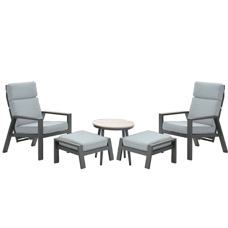 Foto van Garden impressions lora loungestoelen incl. voetenbank met lucas bijzettafel ø50 cm - licht grijs