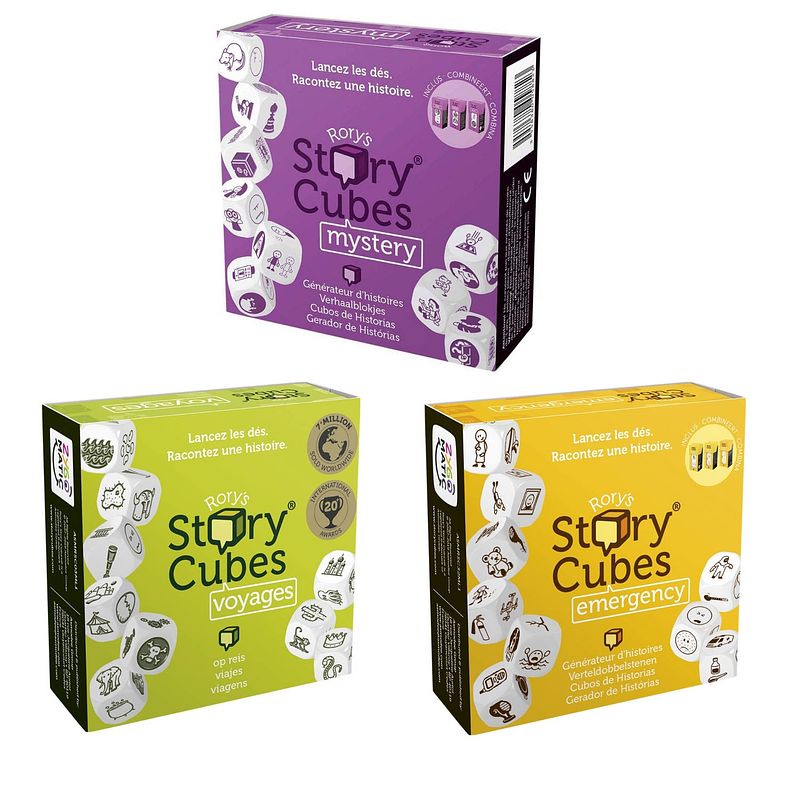 Foto van Spellenbundel - dobbelspel - 3 stuks - rory's story cubes voyages, emergency & mystery