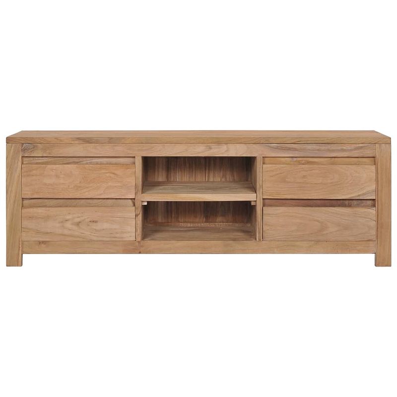 Foto van The living store vintage massief teakhouten tv-meubel - 115 x 30 x 40 cm - 4 lades en 2 open vakken