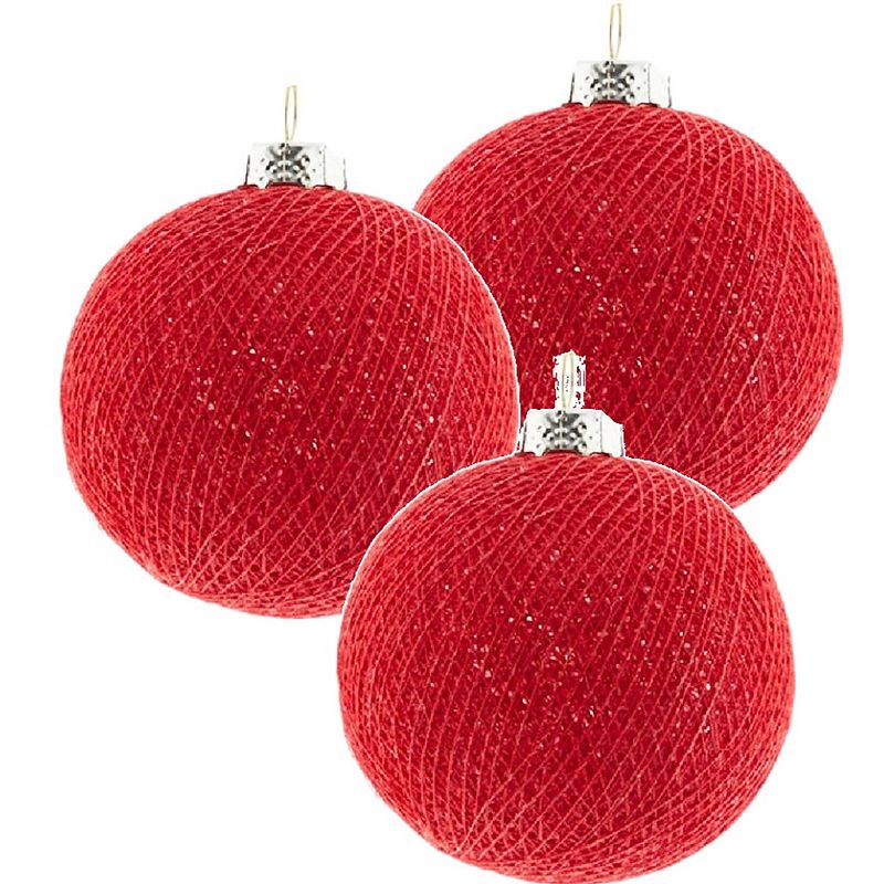 Foto van 3x rode cotton balls kerstballen decoratie 6,5 cm - kerstbal