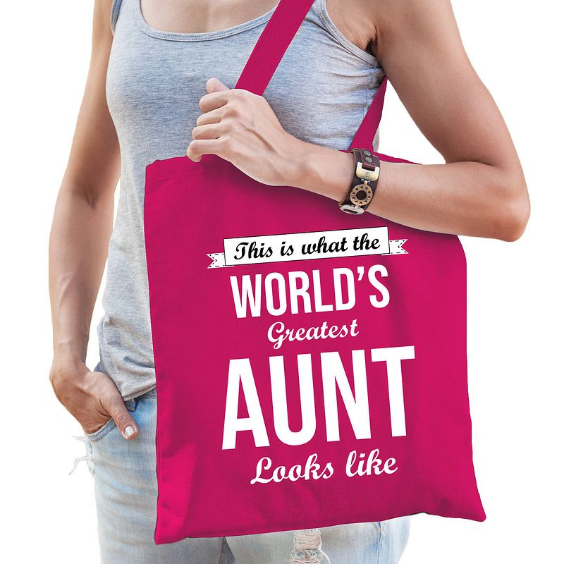 Foto van Worlds greatest aunt kado tasje voor tantes verjaardag roze voor dames - feest boodschappentassen