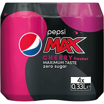 Foto van Pepsi max cola zero sugar cherry blik 4 x 330ml bij jumbo