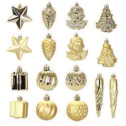 Foto van Set van 16 pvc kerstdecoraties - ø 5> 8 cm - goud