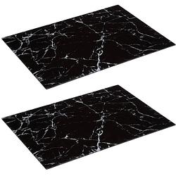 Foto van 2x stuks snijplank rechthoek zwart met marmer print 40 x 30 cm van glas - snijplanken