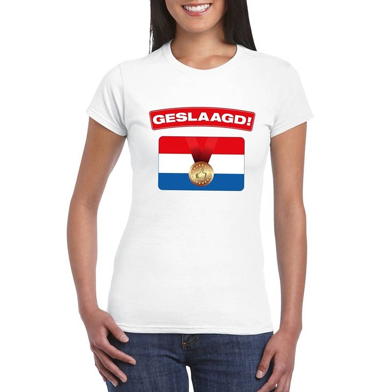 Foto van Geslaagd t-shirt wit met vlag dames xl