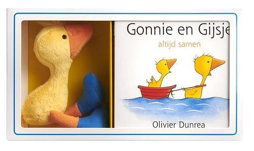 Foto van Gonnie en gijsje met pluchen knuffel - olivier dunrea - hardcover (9789025765538)