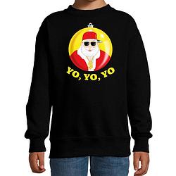 Foto van Bellatio decorations kersttrui/sweater voor kinderen - kerstman - zwart - yo yo yo 3-4 jaar (98/104) - kerst truien kind