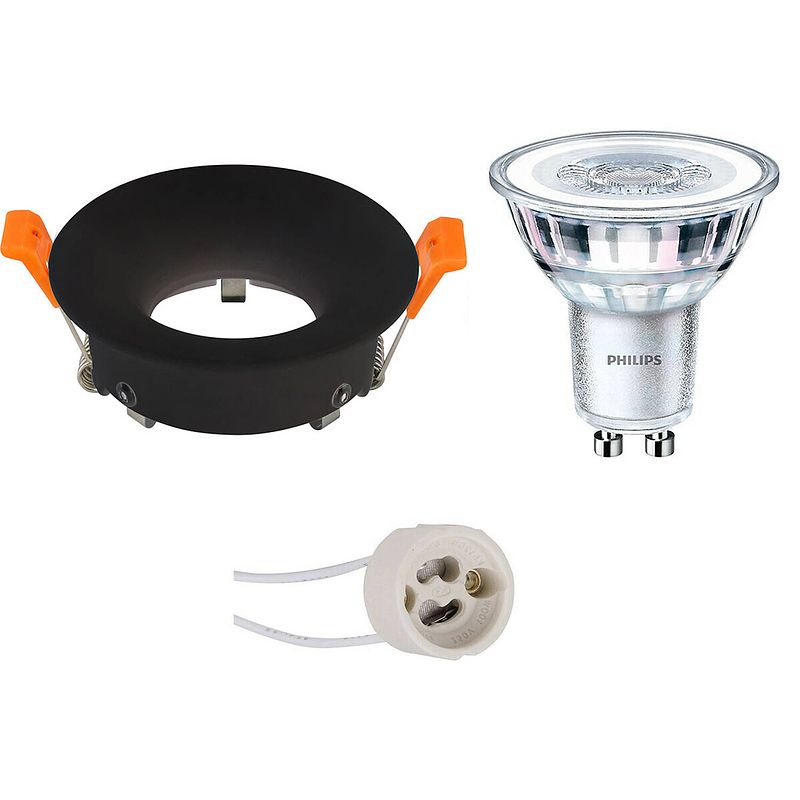 Foto van Led spot set - gu10 fitting - inbouw rond - mat zwart - ø85mm - philips - corepro 840 36d - 4w - natuurlijk wit 4000k -