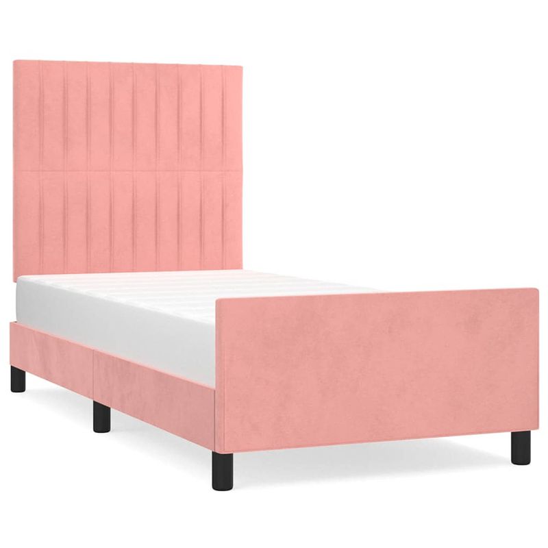 Foto van The living store bedframe roze fluweel - 203x103x118/128 cm - verstelbare hoogte - multiplex lattenbodem - comfortabele